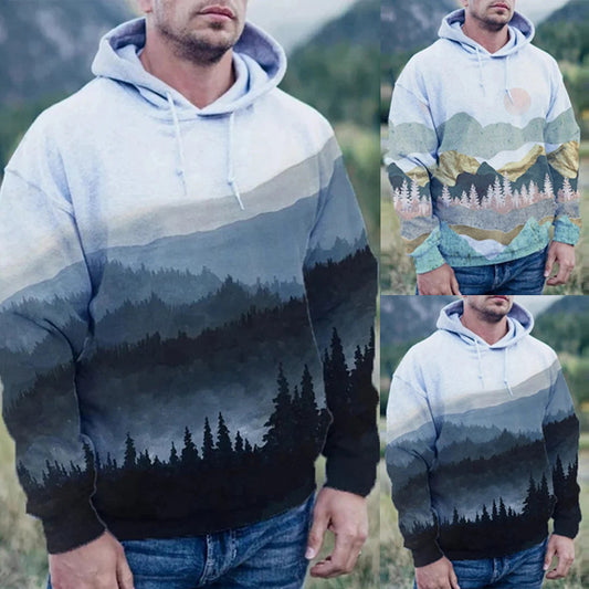 Landscape printed long sleeve Pullover Hoodie