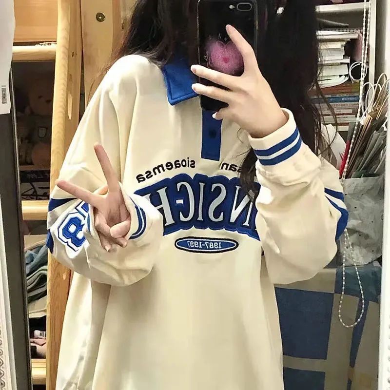 Japanese-style Retro Autumn And Winter Ins Loose Long Sleeve Color Matching Pullover