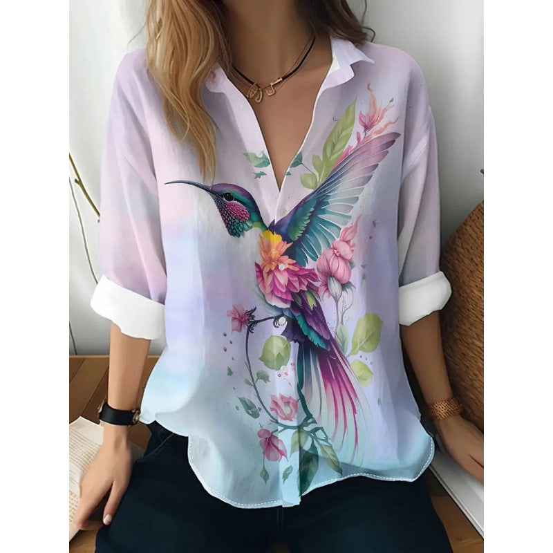 Floral Print Long-sleeved Shirt Women's Casual Button