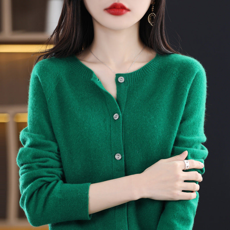 Women's Cashmere Cardigan O-neck Loose Sweaters Top Fashion