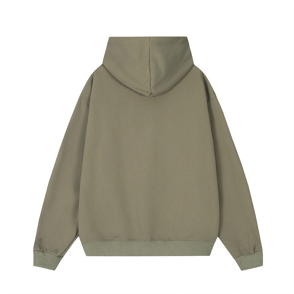 Two-way Zipper Stitching Velvet Padded Hooded Sweatshirt Men's