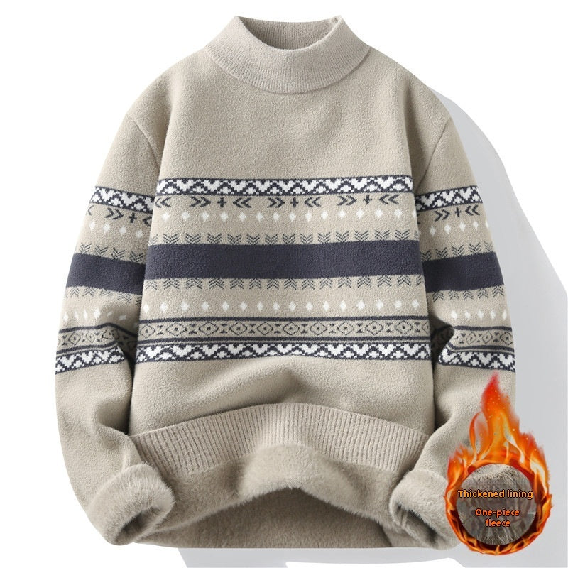 One-piece Velvet Sweater Men's Mock Neck Knitted Sweater