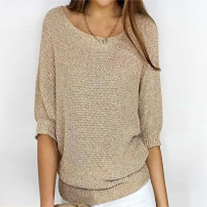 Three-quarter Sleeve Pullover Sweater Fashion Solid Color Loose