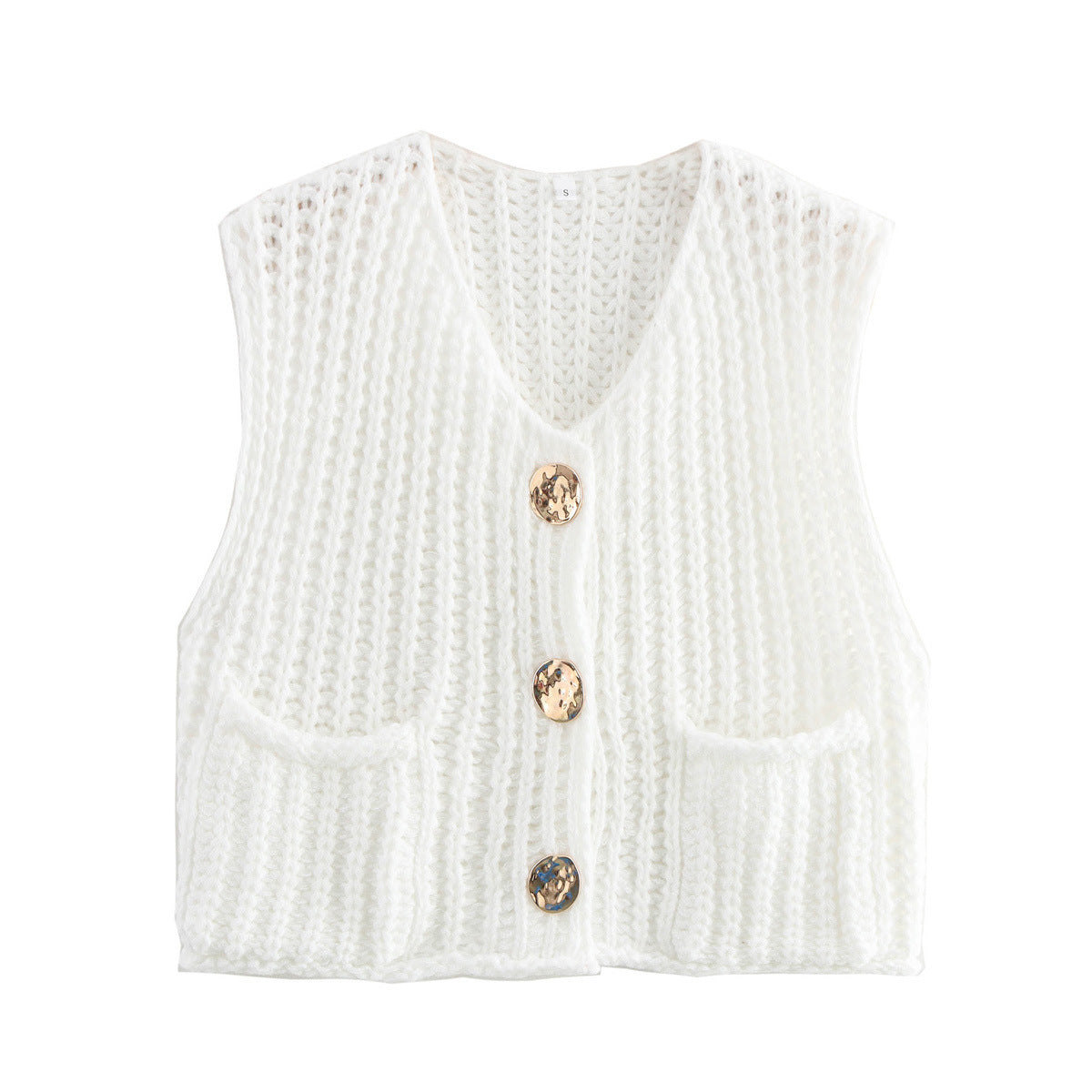 Women's Pocket Sleeveless Short Knitted Cardigan Vest Shirt