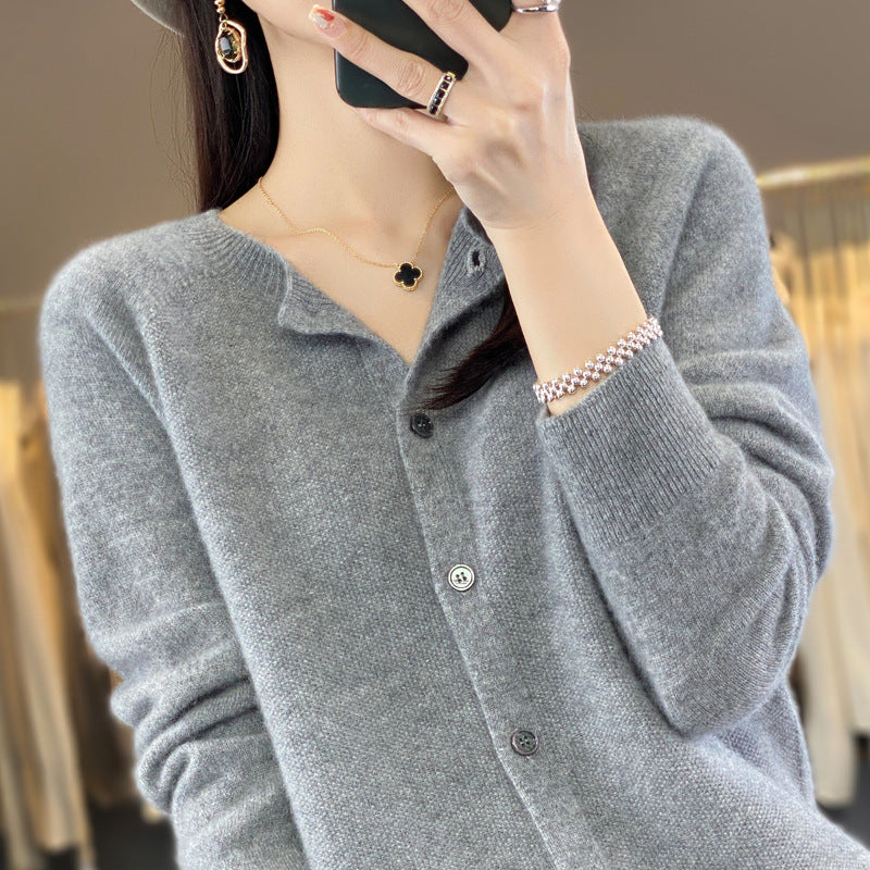 Women's Cashmere Cardigan O-neck Loose Sweaters Top Fashion