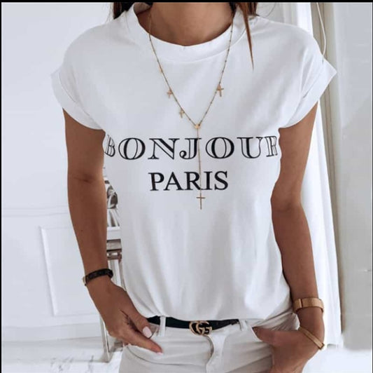 Printed Round Neck Slim Short-sleeved T-shirt