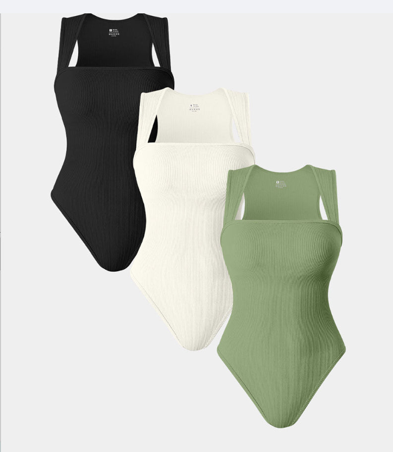 Thread Square Neck Jumpsuit Sleeveless Slim Fit