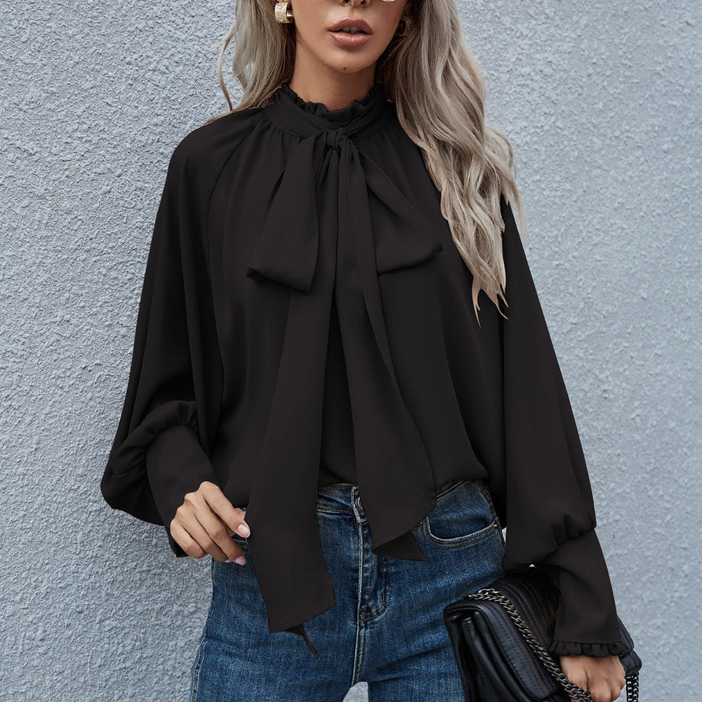 Ins Long-sleeved Blouse Bowknot Puff Sleeves Fashion Commuter