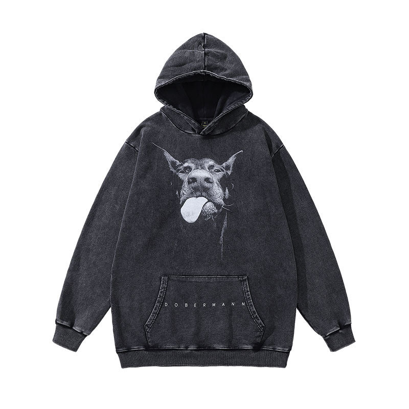 Punk Skull Print Heavy Distressed Hooded Sweater For Men