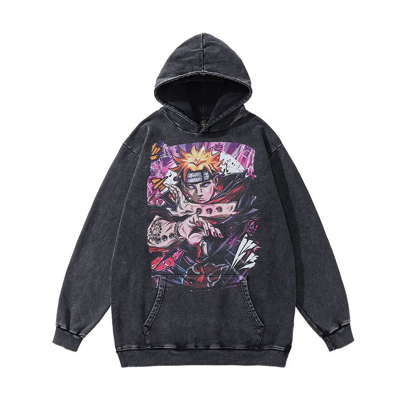 Punk Skull Print Heavy Distressed Hooded Sweater For Men