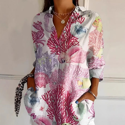 Floral Print Long-sleeved Shirt Women's Casual Button
