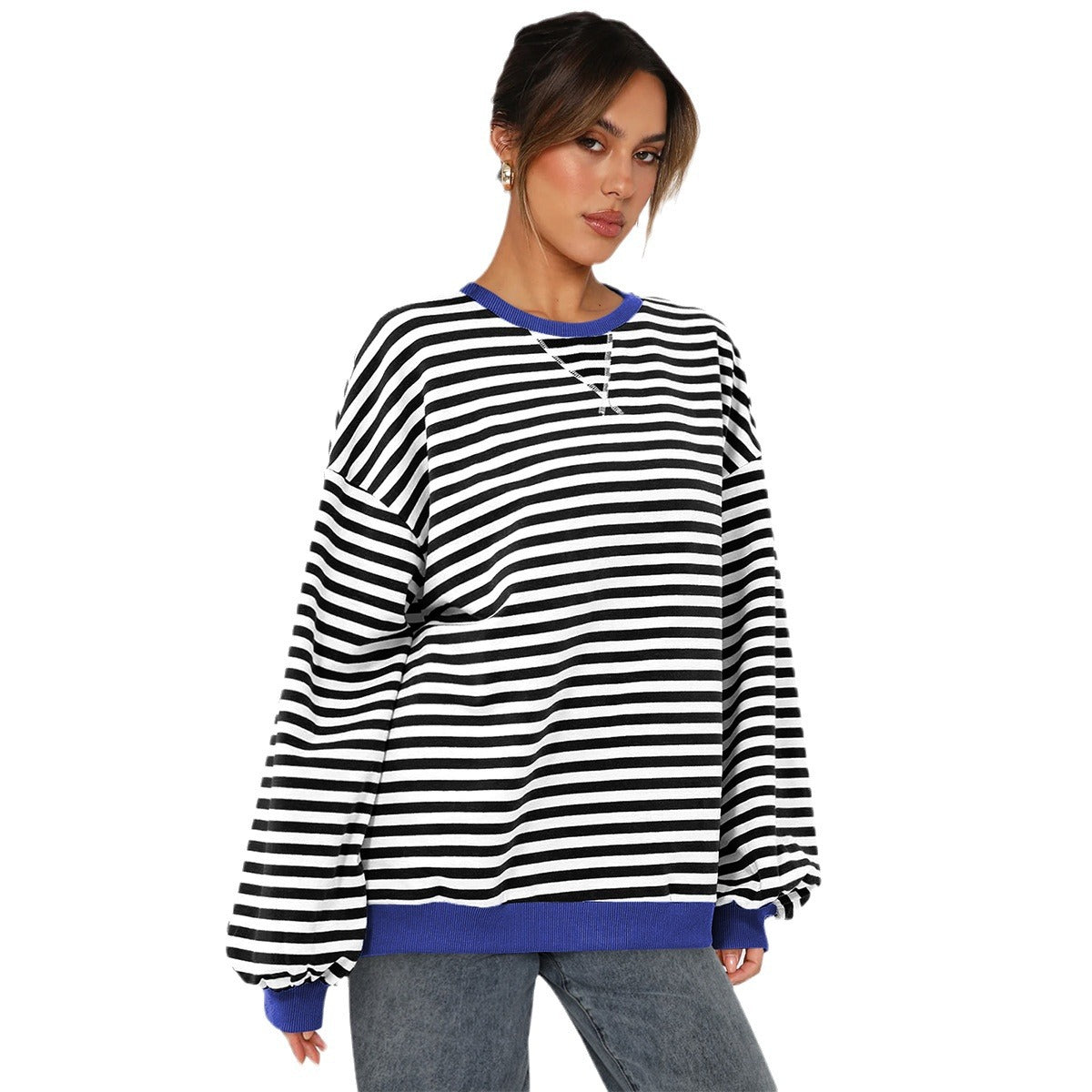 Women's Fashion Round Neck Striped Sweater