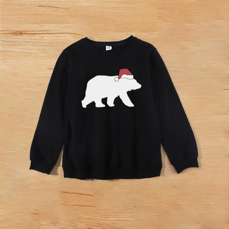 Bear Print Crewneck Long Sleeve Hoodie