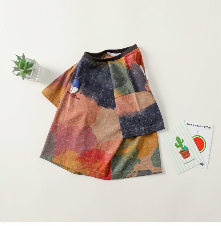 Boys' Tie-dyed Bubble Printed Short-sleeved T-shirt