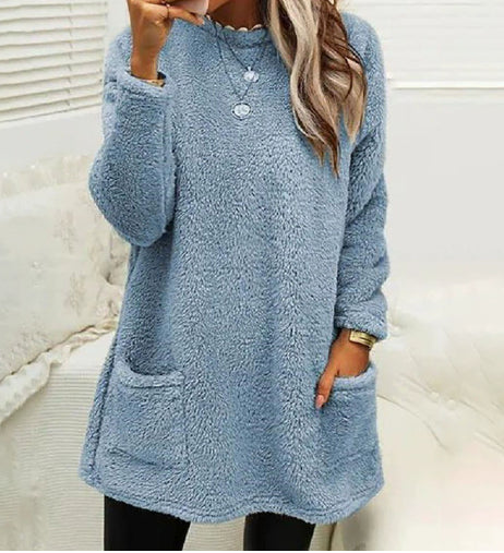Women's Fleece Pullover Long Sweater With Pockets Winter Sweatershirt