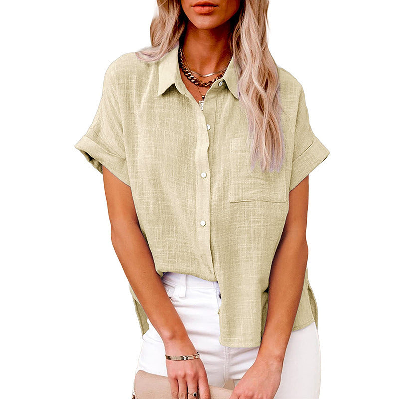 Summer Lapel Short Sleeve Shirt With Pockets Fashion