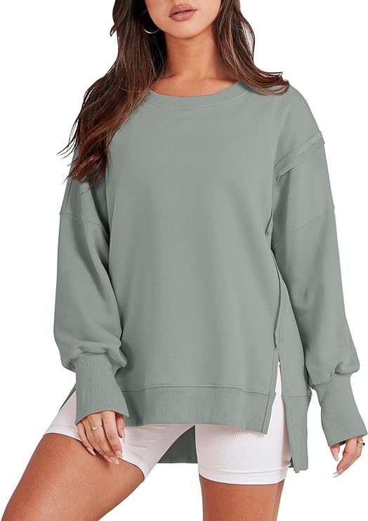 Round Neck Long Sleeve Hem Split Patchwork Sweater
