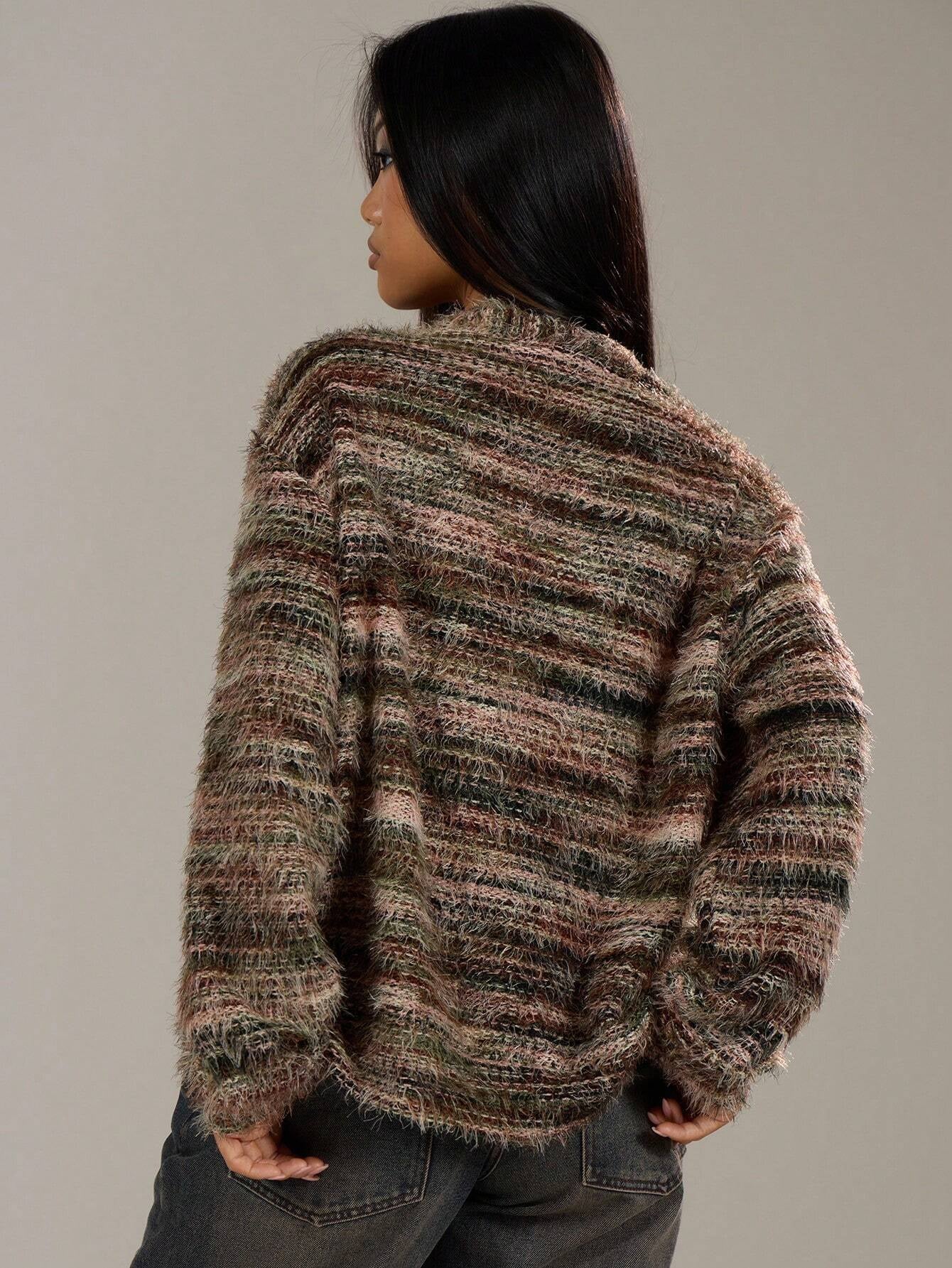 Winter Stripe Knitted Sweater Ins Button Cardigan Long Sleeved