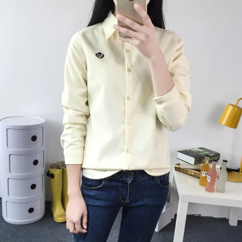 New student embroidery plus velvet shirt women long-sleeved