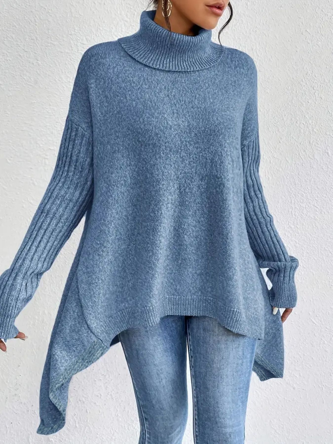 Irregular Turtleneck Sweater Winter Loose Long Sleeve