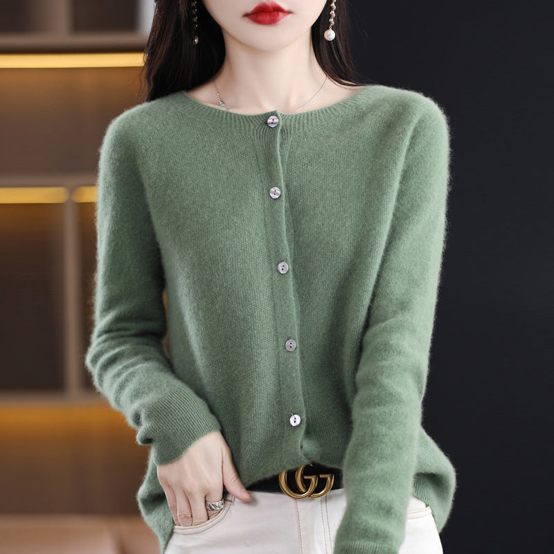 Women's Cashmere Cardigan O-neck Loose Sweaters Top Fashion