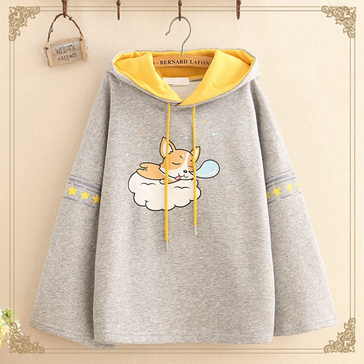 Printed hooded plus fleece sweatshirt