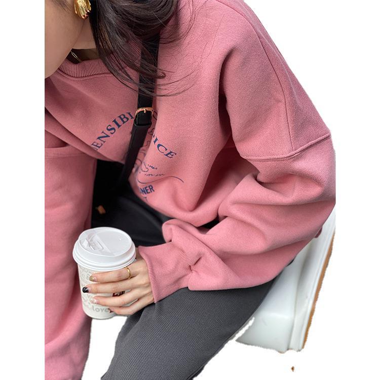 Lovely Cartoon Embroidered Sweatshirt Lady Add Velvet