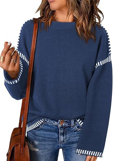 Solid Round Neck Pullover Sweater Autumn And Winter Tops