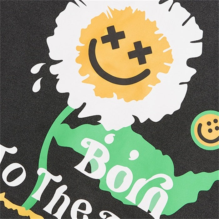 European And American Sunflower Foam Print Plus Velvet Round Neck Sweater