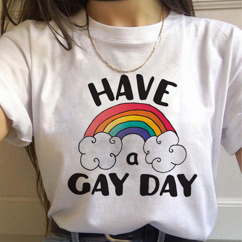 Women T Shirts Gay Pride Rainbow Gay Short Sleeve Ladies T-shirt Girlfriends