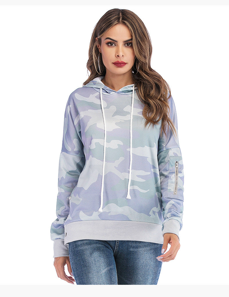 Camouflage hooded pullover long sleeve sweater