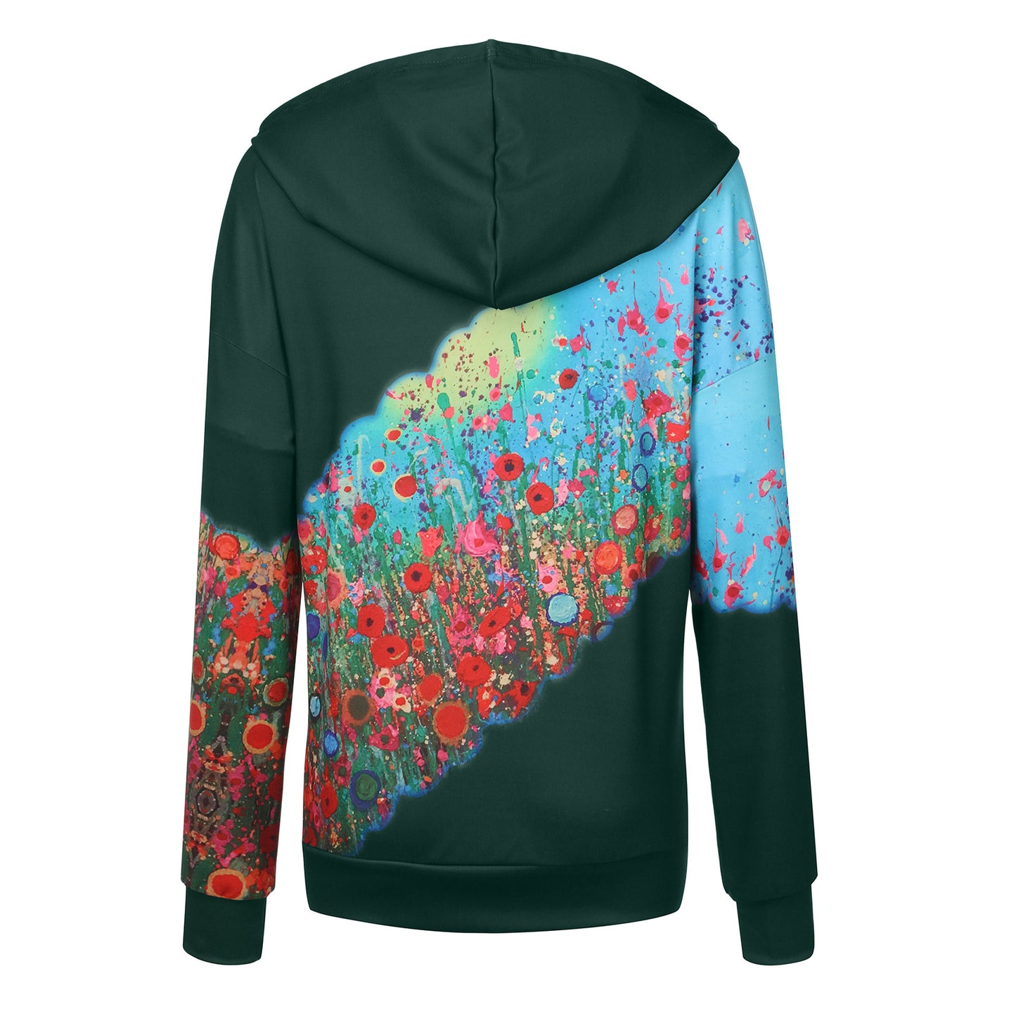 Flower print hooded long-sleeved sweatshirt