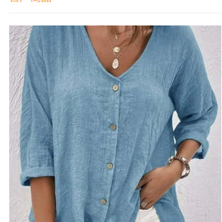V-neck Long-sleeved T-shirt Fashion Solid Color