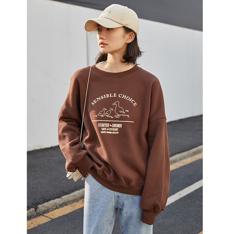 Lovely Cartoon Embroidered Sweatshirt Lady Add Velvet