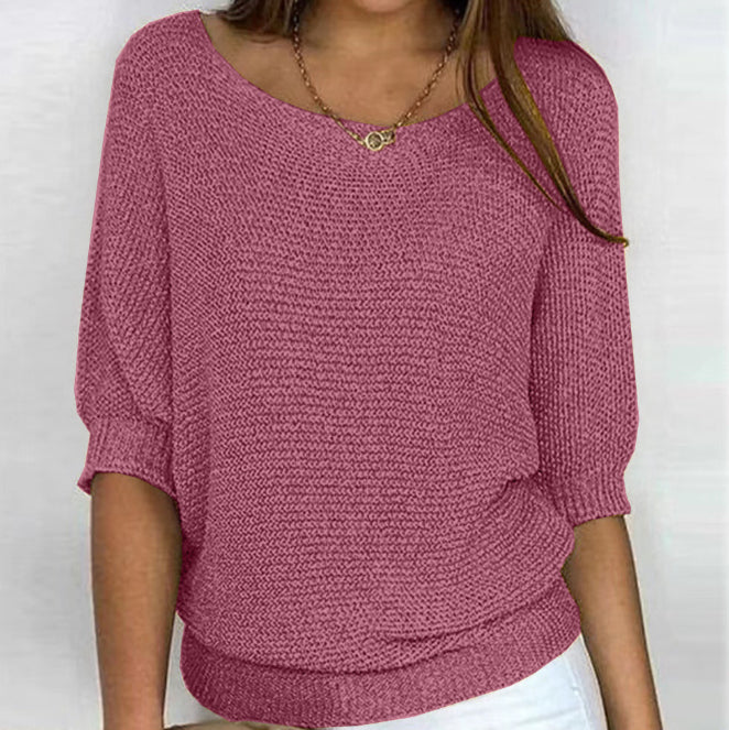 Three-quarter Sleeve Pullover Sweater Fashion Solid Color Loose