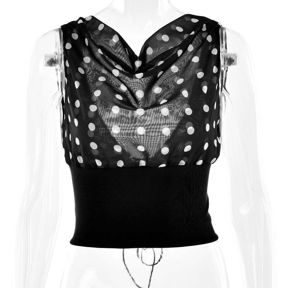 Polka Dots Print Oblique Shoulder Tops