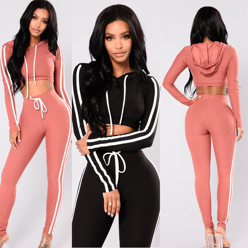 Women Ladies Tracksuit Crop Top Hoodies