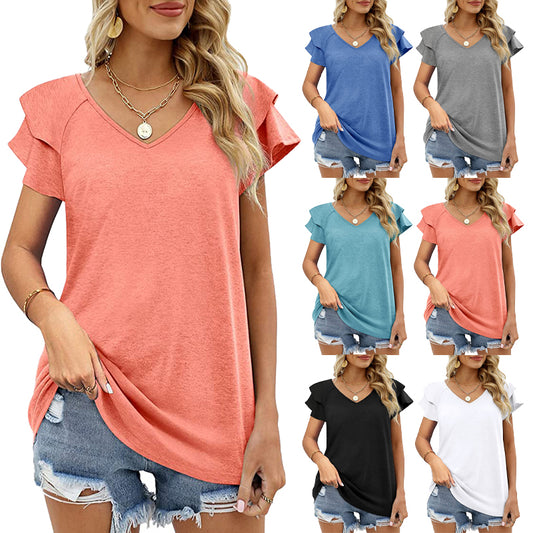 Ruffle Short Sleeve T Shirt Blouses Tops Blouse