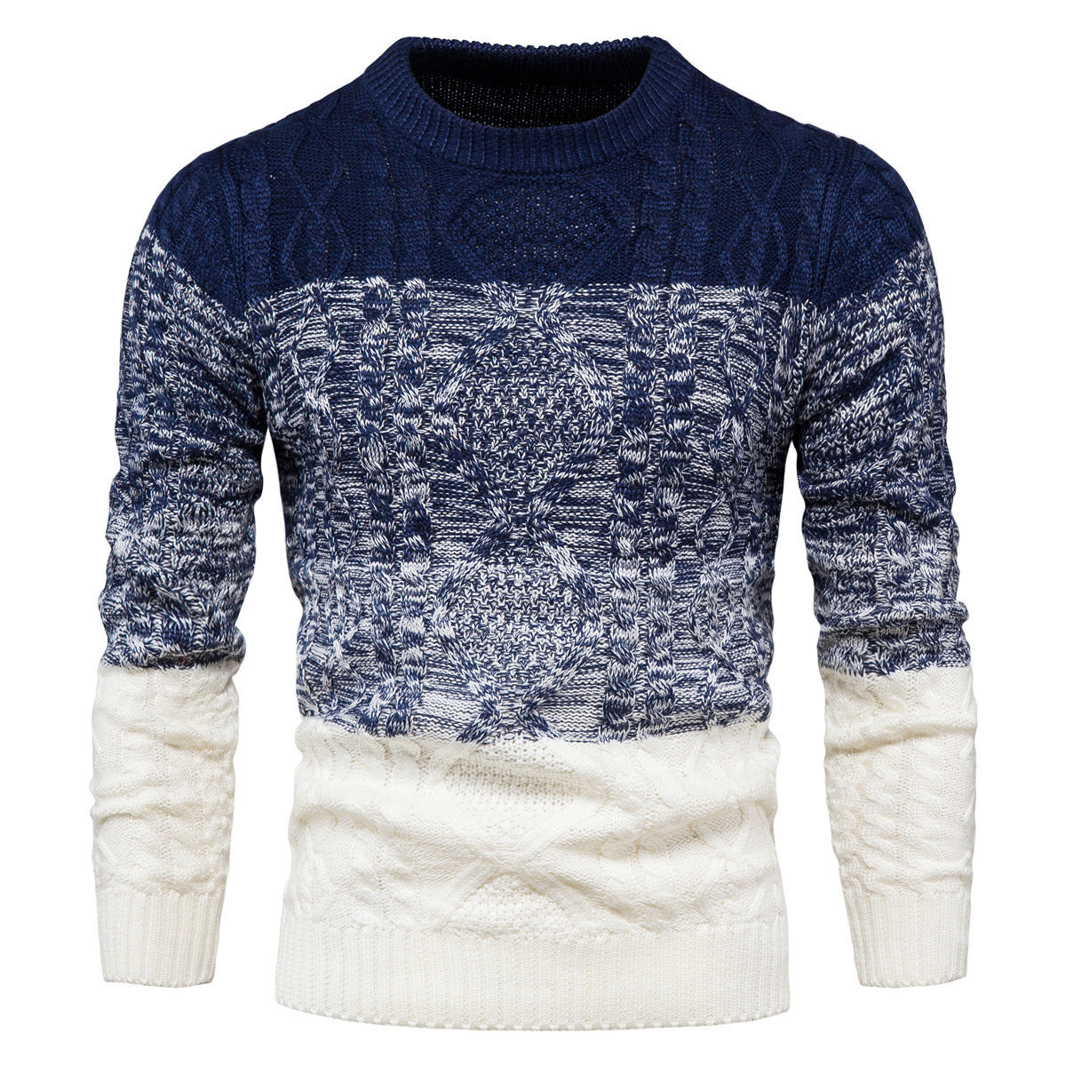 European And American Men's Large Hemp Flowers Gradient Stitching Sweater Sweater