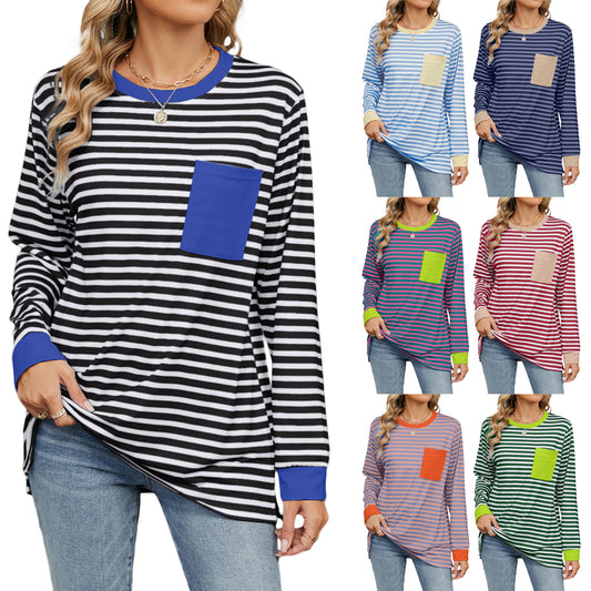 Women's Round Neck Pocket Split Upper Clothes
