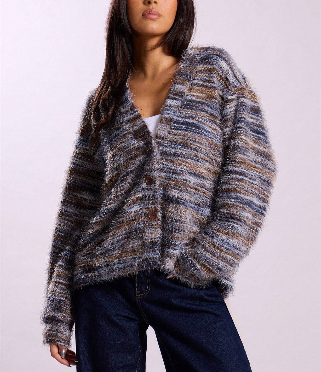 Winter Stripe Knitted Sweater Ins Button Cardigan Long Sleeved