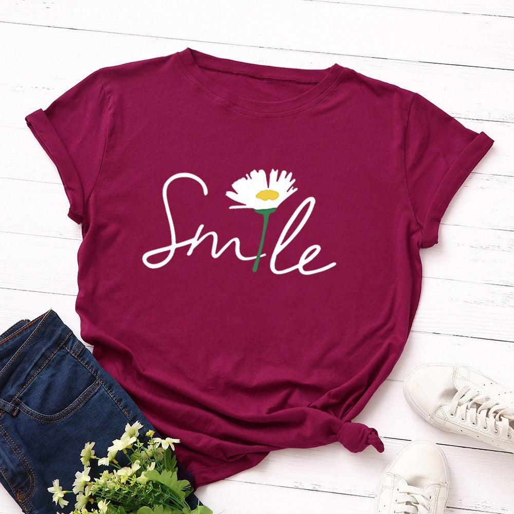 Creative Smile Printed T-shirt Short Sleeves