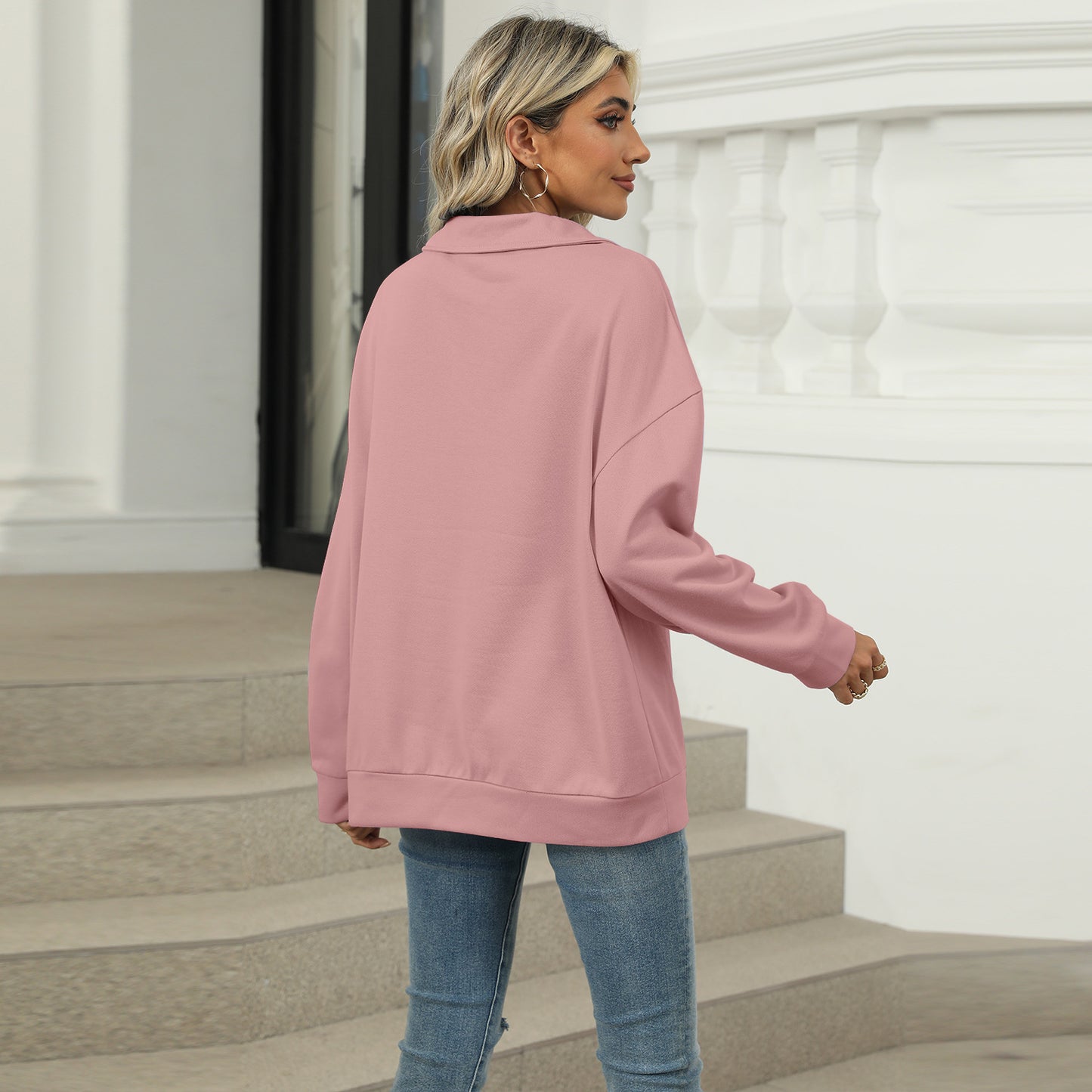 New Lapel V-neck Sweatshirt Fashion Casual Loose