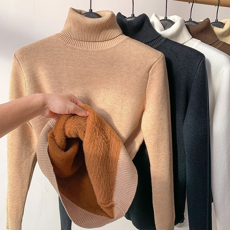 Fleece Turtle Neck Sweater Winter Warm Elegant Thick Knitted