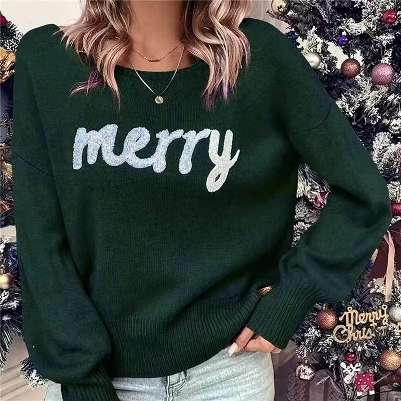 Knitted Women Crew Neck Sweater Loose Pullover