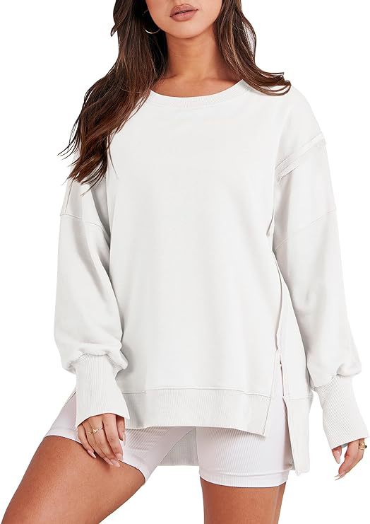 Round Neck Long Sleeve Hem Split Patchwork Sweater