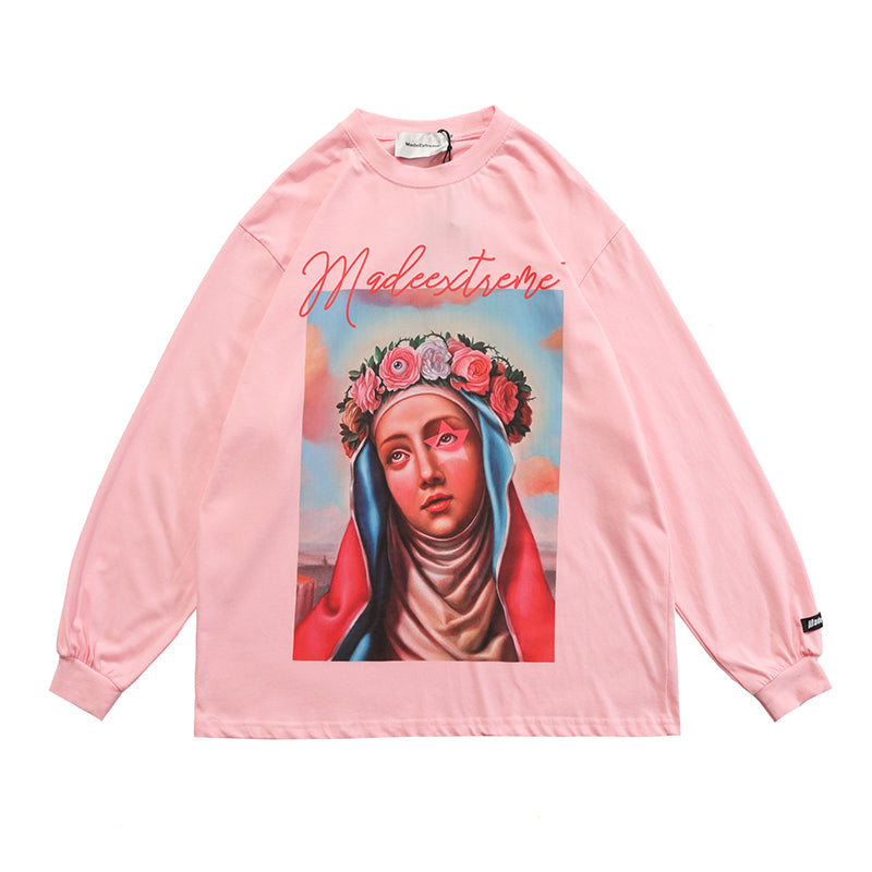 European And American High Street Retro Portrait Print Long-sleeved T-shirt