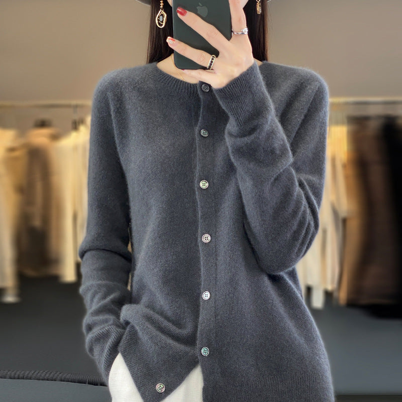 Women's Cashmere Cardigan O-neck Loose Sweaters Top Fashion