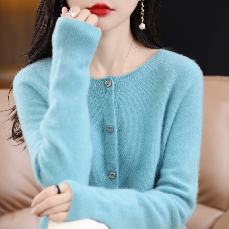 Women's Cashmere Cardigan O-neck Loose Sweaters Top Fashion
