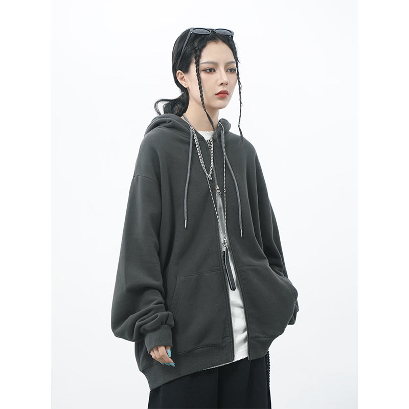 Solid color plus velvet oversize cardigan zipper coat